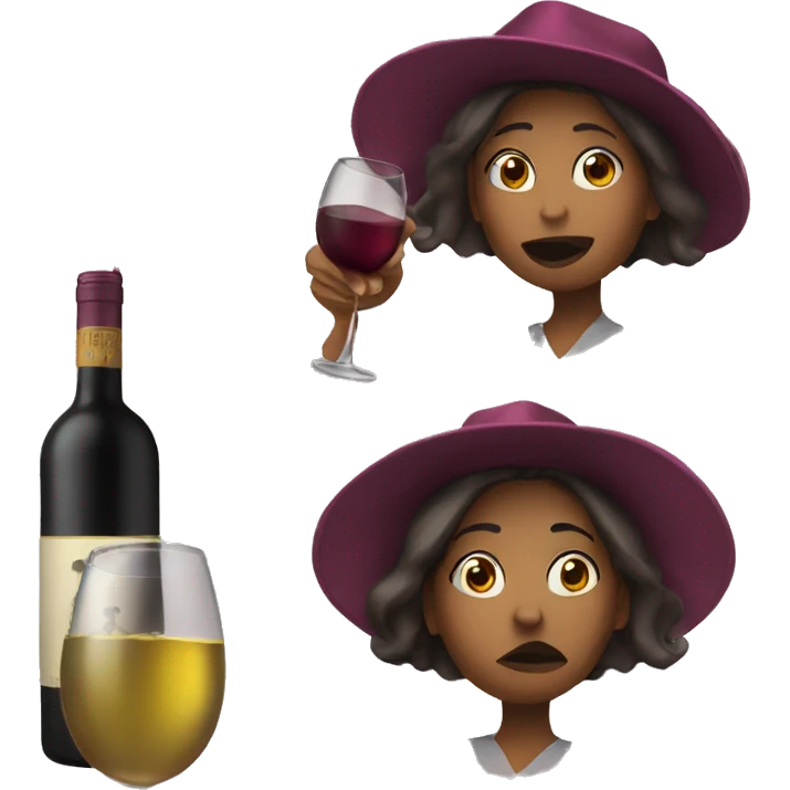 Woman wearing Kamala hat drinking bottle of wine emoji