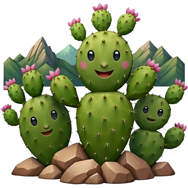 smiling prickly pear cactus with mountains in background emoji