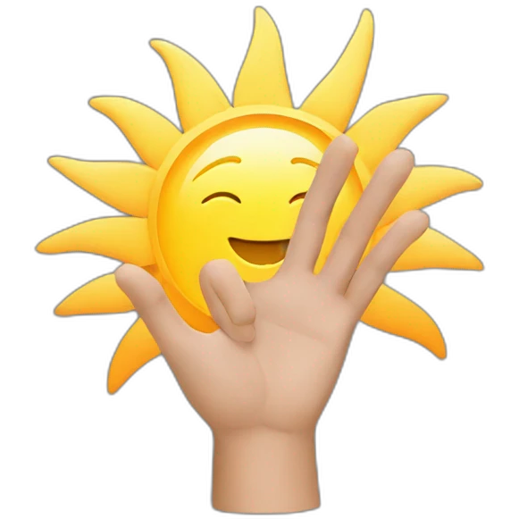 Sun with hands. In their hands there is an ethereum cryptocurrency logo emoji