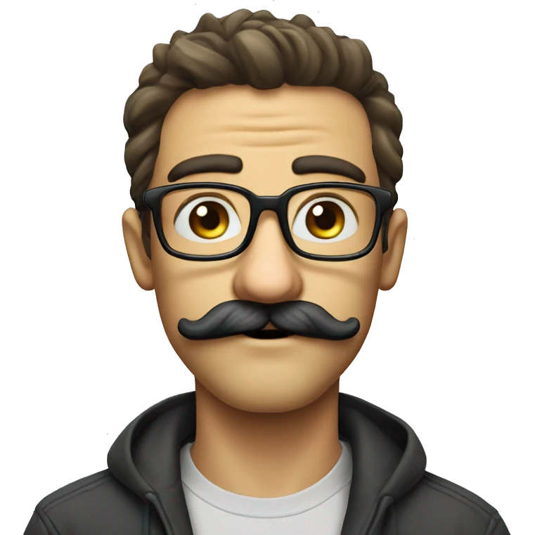 Mustache crooked teeth wide eyes big nose with glasses low taper fade man emoji