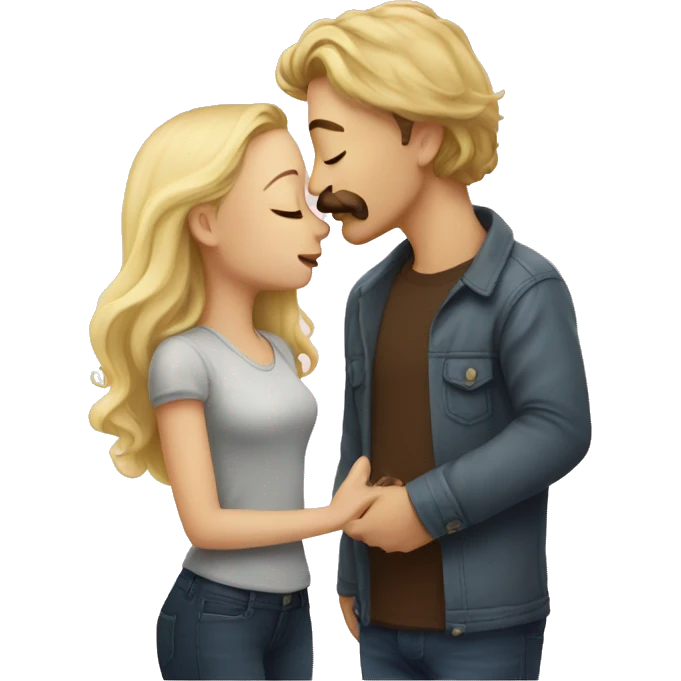 Blonde haired girl and brown moustache and hair guy kissing emoji
