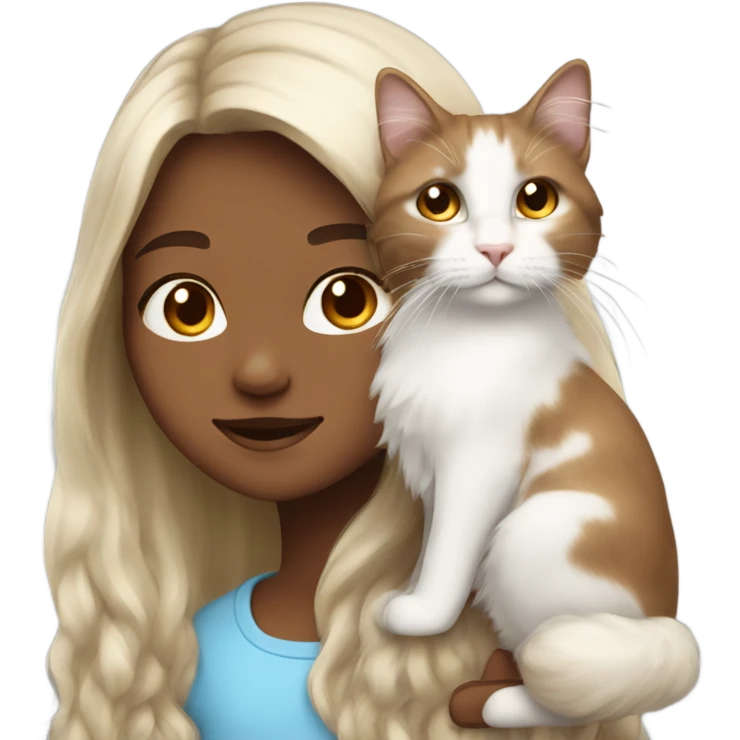 girl long hair brown with white cat angora emoji