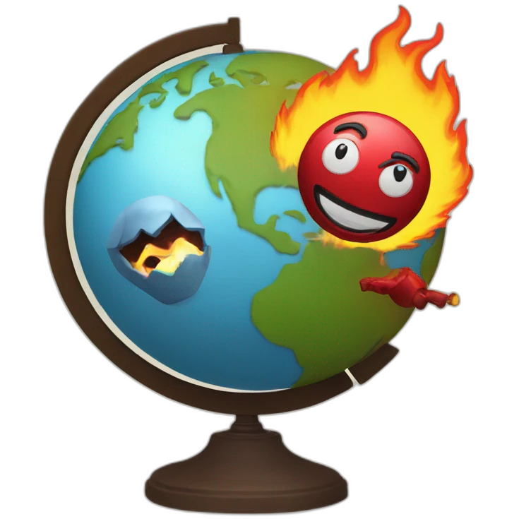 globe on fire grabbed by a puppet master emoji