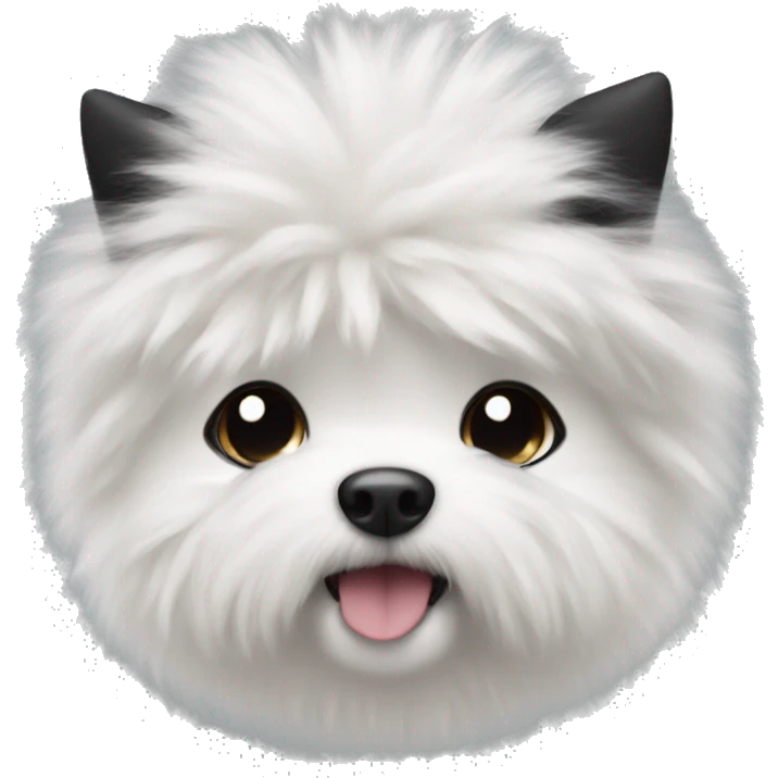 Little dog with White Fluffy fur and One black ear  emoji