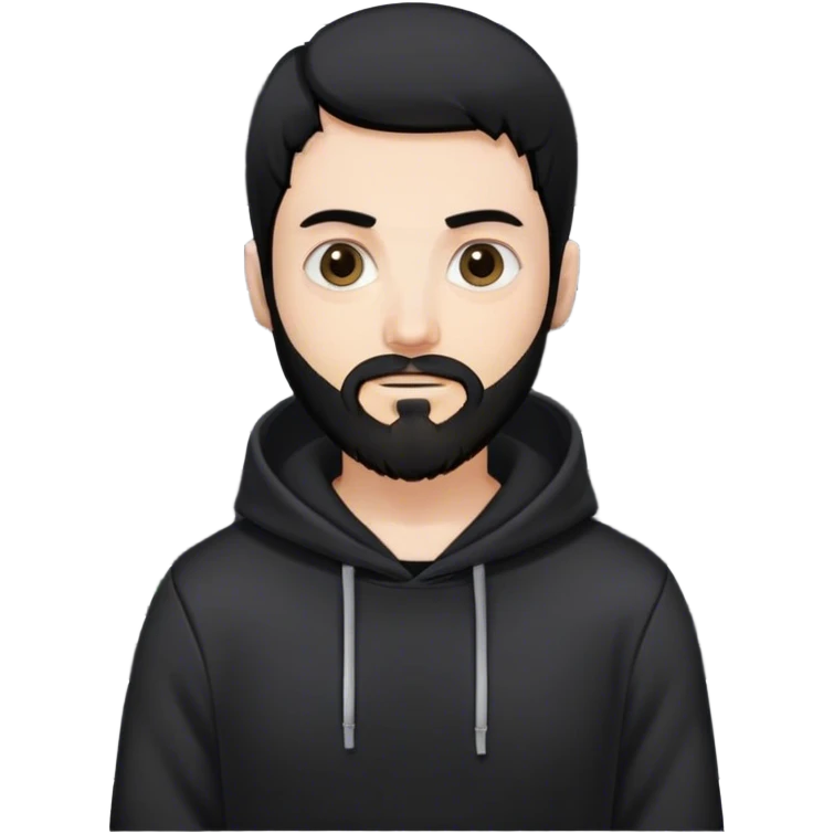 hackeur blanc cheveux noir barbe et capuche noir à côté d'un server emoji