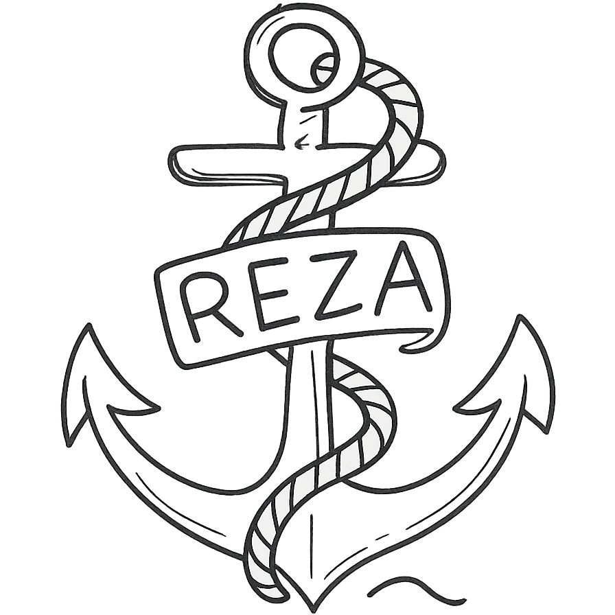 ship anchor with 'Reza' design emoji