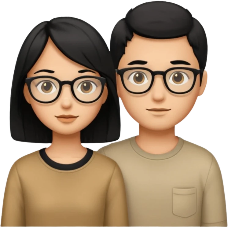 couple+long black hair girl+short hair glasses boy emoji