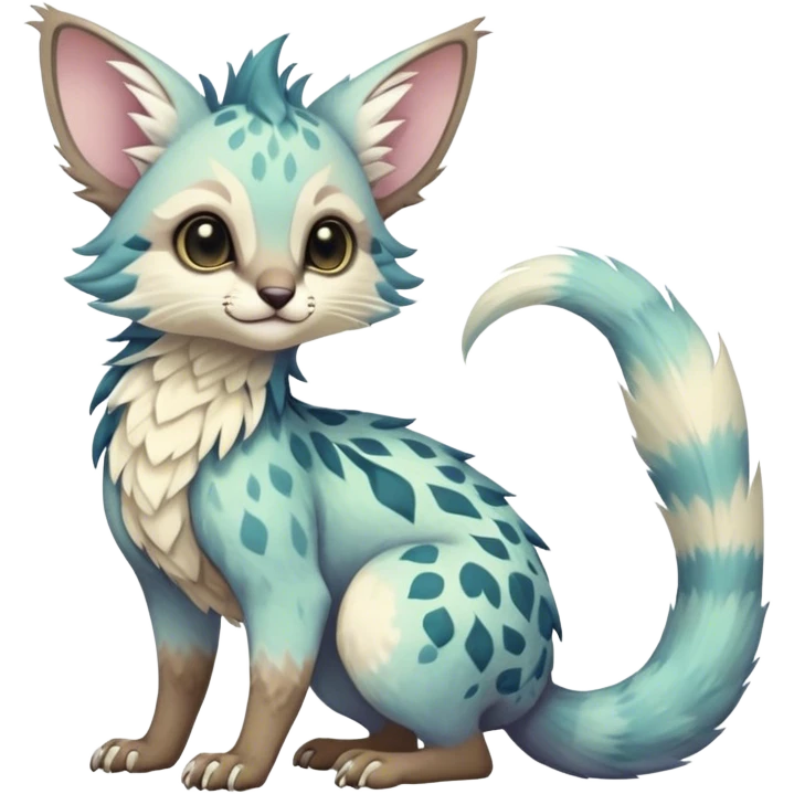 Feral Rare Fantasy pastel tropical Vernid-Trico-species by LiLaiRa, random markings, tufted tail, tufted ears, full body emoji