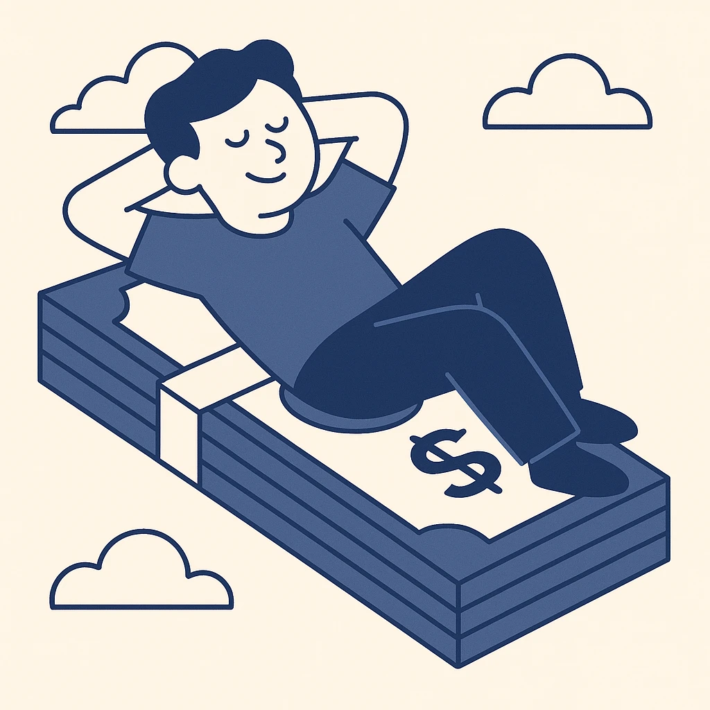 happy person napping on mattress of money emoji