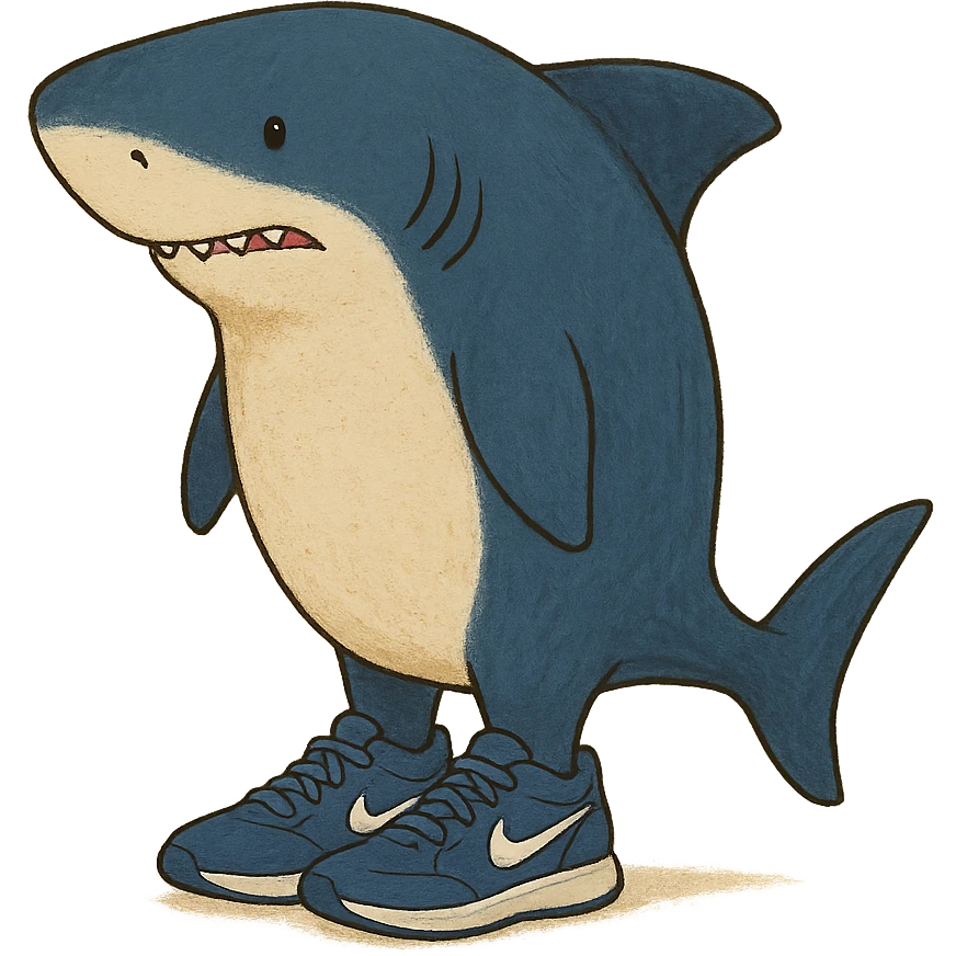 blue shark in blue Nike tennis shoes emoji