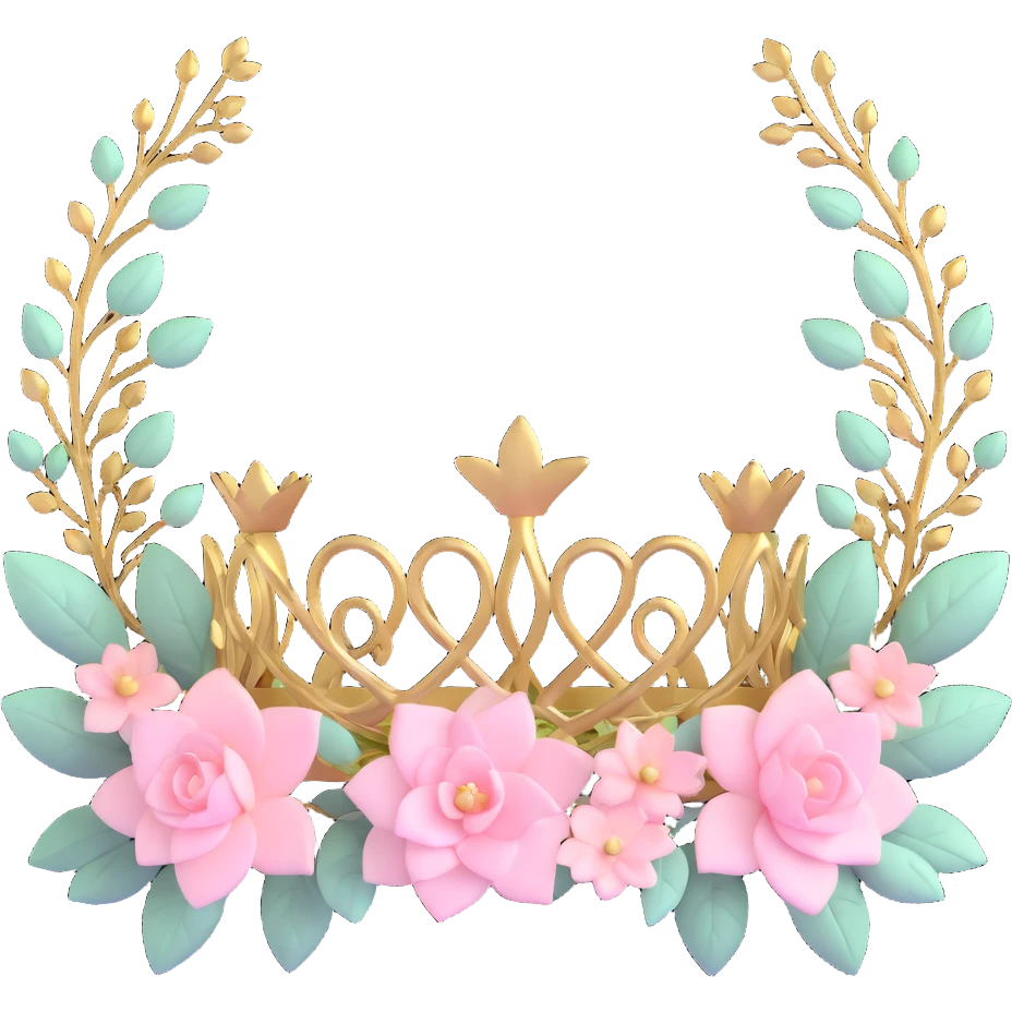 enchanted forest crown with pastel pink leaves, vines, and gold accents emoji