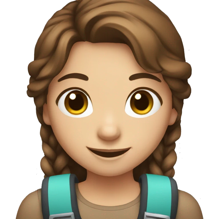 girl with brown hair, smile and camera in hands emoji