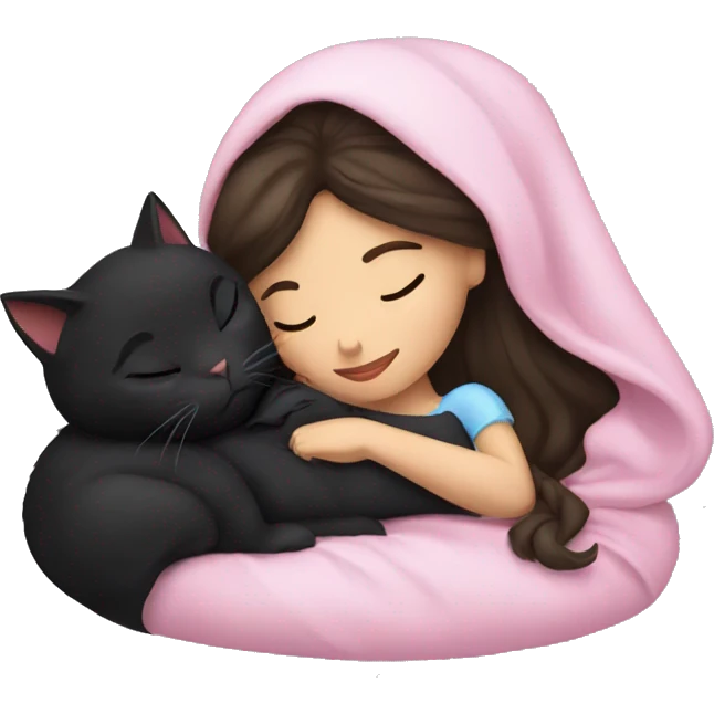 brunette Sleeping beauty girl with black kitty  emoji