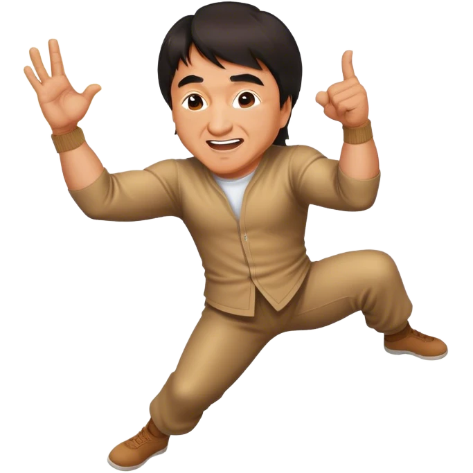 Cinematic Realistic Jackie Chan Pop Culture Emoji, depicted with playful agility and charismatic charm rendered with lifelike textures and vibrant, action‚Äêpacked lighting. emoji