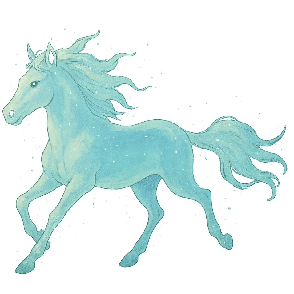 silver spirit horse running, glowing ethereal, mystical, magical, in ghibli style emoji