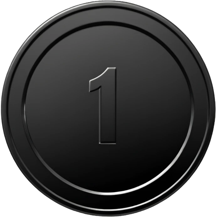 Emoji icon of a black coin with engraved number 1, minimalist style, isolated emoji