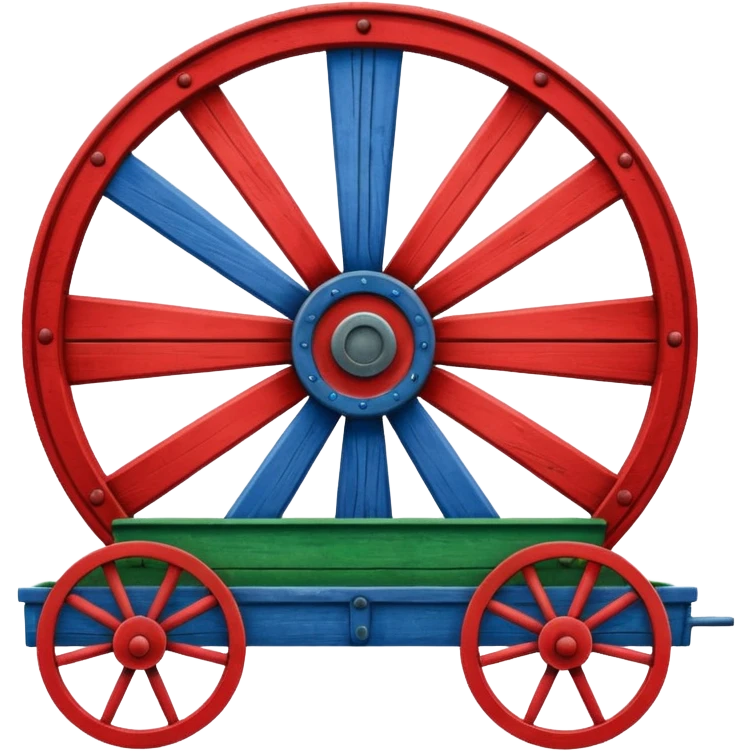 Un drapeau avec la moitié de bleu et l’autre de vert avec une roue de roulotte rouge au centre assez grande emoji