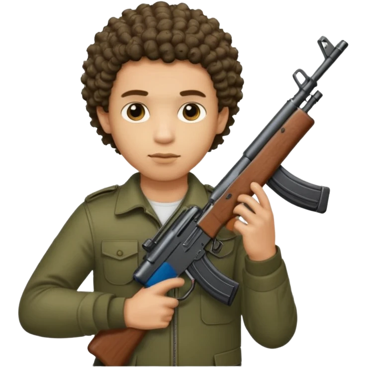 AK47 in hand, light skin male with shortest curly hair  and some cuts on the face  emoji