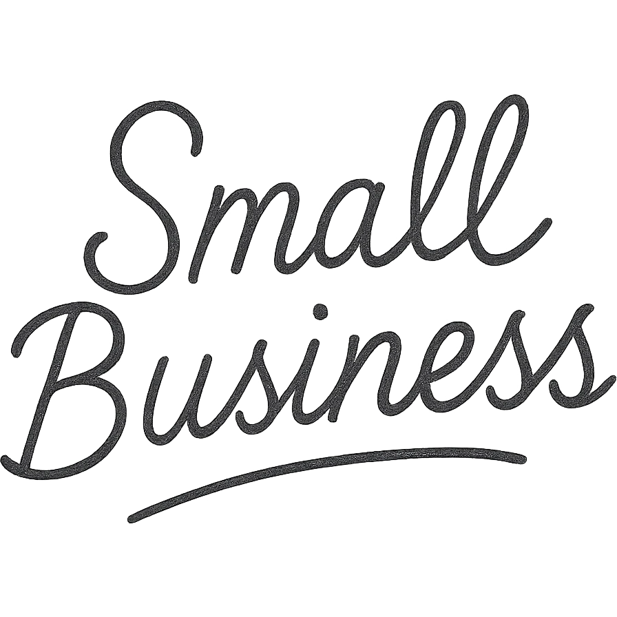 hand-drawn script logo for a small business emoji