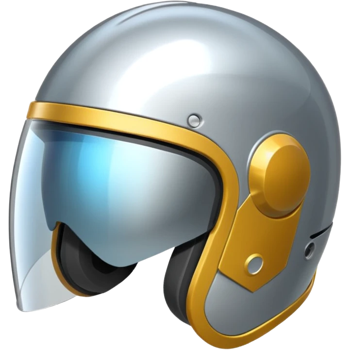 A futuristic helmet emoji made of silver chrome, smooth aerodynamic shape, minimal visor detail, reflective metallic surface, sci-fi aesthetic, iOS emoji style, centered on clean white background emoji
