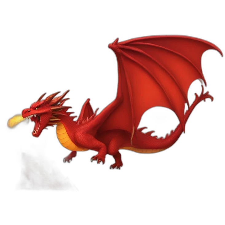 a red dragon spitting fire coming from behind the mountain, cinematic emoji