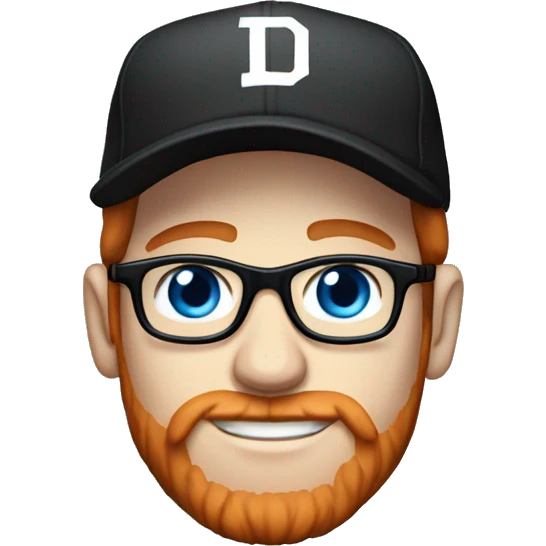 30 year old male with red hair, glasses, black baseball hat, blue eyes, pale complexion, and a beard emoji
