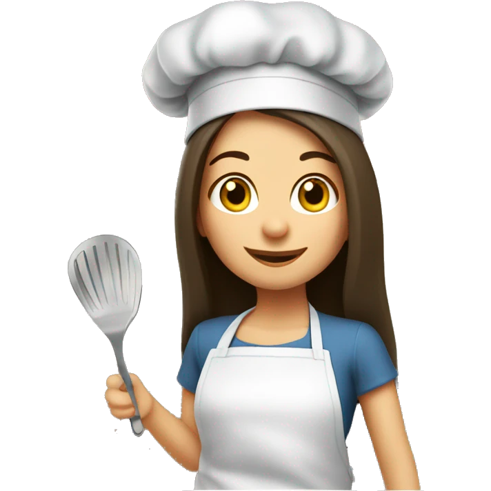 Brunette long straight hair girl making dinner in a cook hat emoji