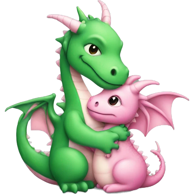 Papa green dragon hugging baby pink dragon emoji