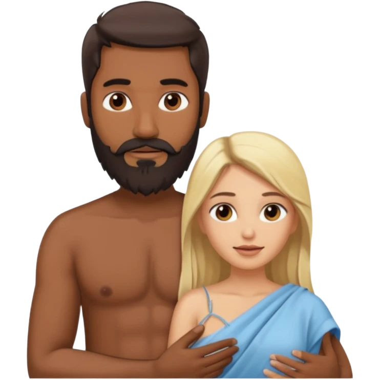 Indian man with beard holding naked blonde woman vagina emoji