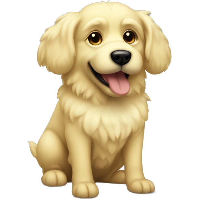 Fluffy light yellow dog with big dark black ears and nose emoji