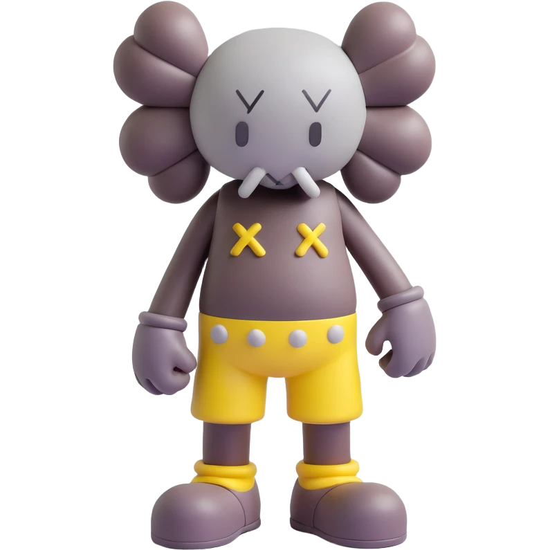 Kaws figure in 3D style, toy-like, with signature X eyes emoji