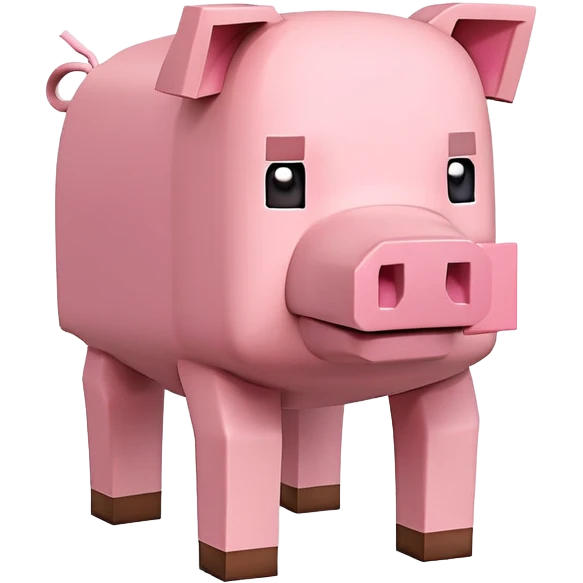 Minecraft Pig full body, pink blocky animal with square head emoji