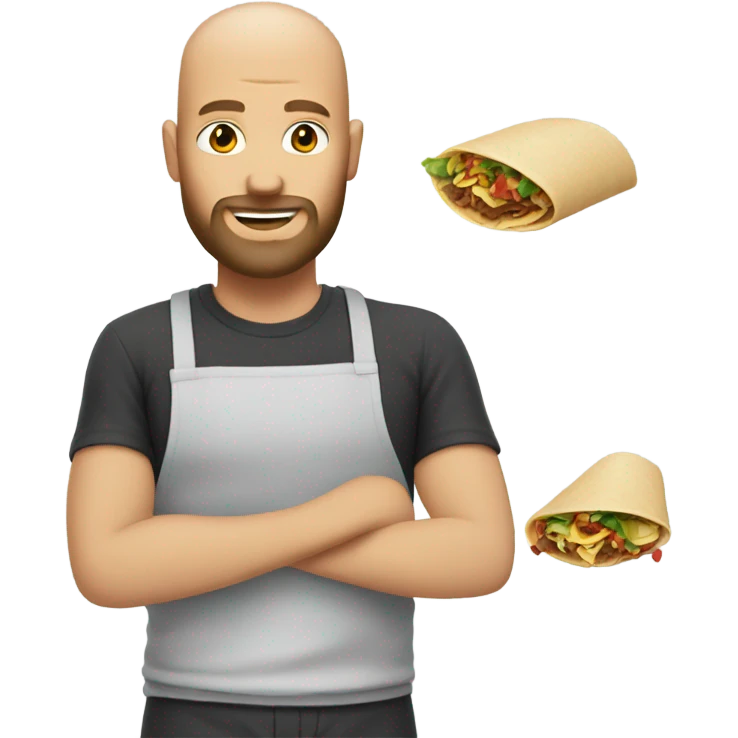 Bald white man with beard making tacos emoji