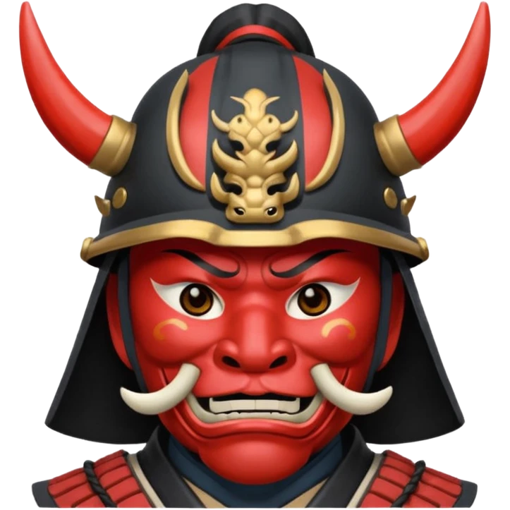 Samurai with helmet and an oni mask covering their mouth but you can see their eyes emoji