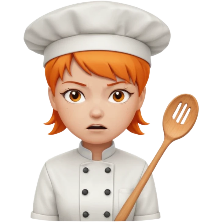 girl, Short orange hair, angry, wearing chef uniform and chef hat emoji
