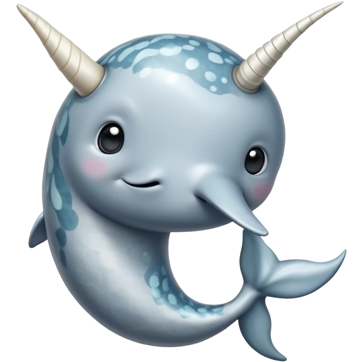 Cinematic Noble Cute Narwhal Portrait Emoji, Poised and graceful, with a streamlined, gently curved body clad in mottled, silvery-gray skin, accented by a long, spiraled ivory tusk and wide, expressive eyes radiating playful intelligence, Simplified yet sharp and sophisticated features, highly detailed, glowing with a cool, frosted ocean glow, high shine, intelligent and enigmatic, stylized with an air of whimsical marine majesty, focused and graceful, soft glowing outline, capturing the essence of a watchful and confident cute narwhal that appears ready to glide out of the screen with effortless charm! emoji