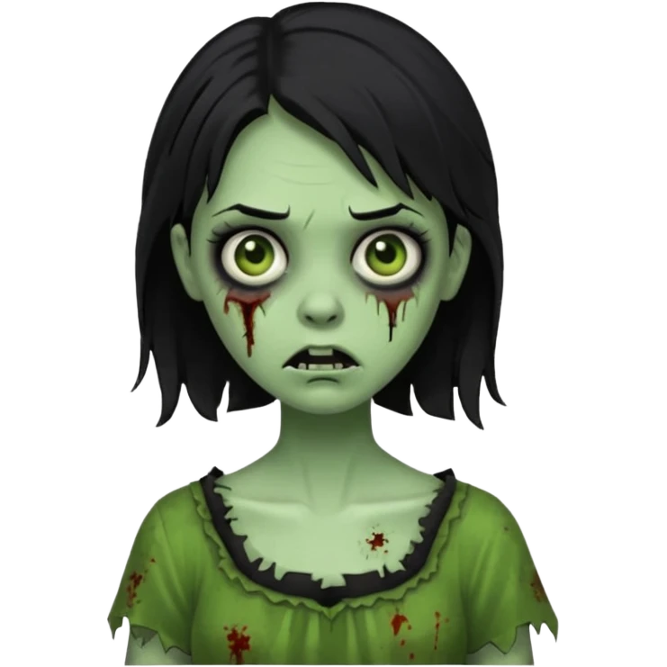 zombie girl with black hair, green dress emoji