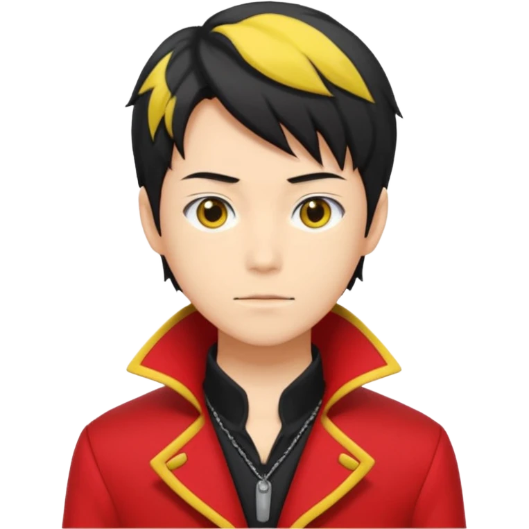 Isagi yoichi con una camisa de mangas negras y adelanté color rojo con bordes de color amarillo emoji