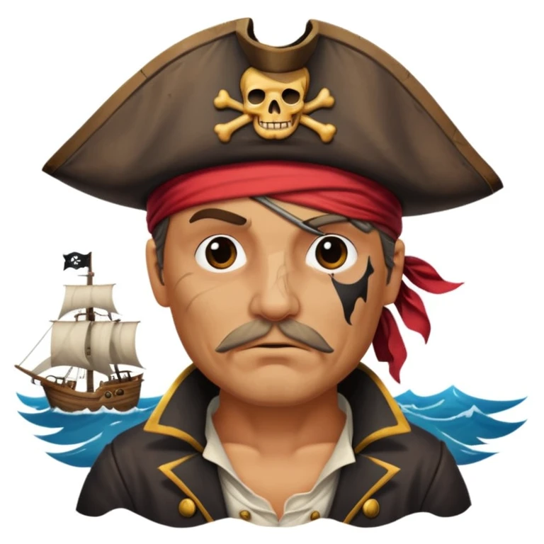 pirate with eye sailing a ship in strome sea background emoji