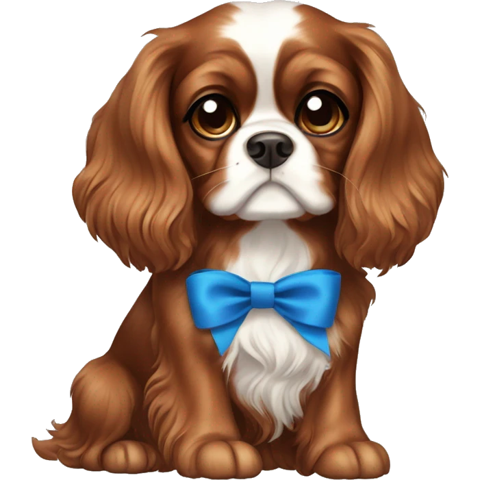Cavalier king charles dog all brown with blue bow emoji