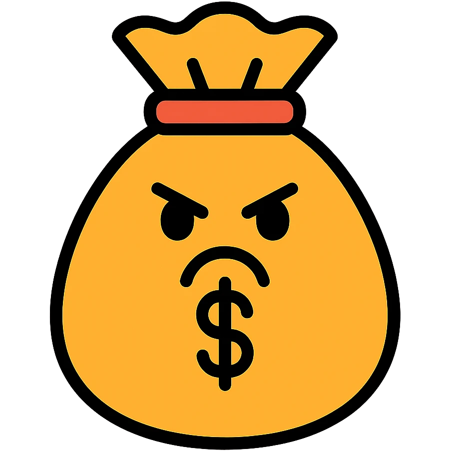 angry bag of money icon with color and black outlines emoji