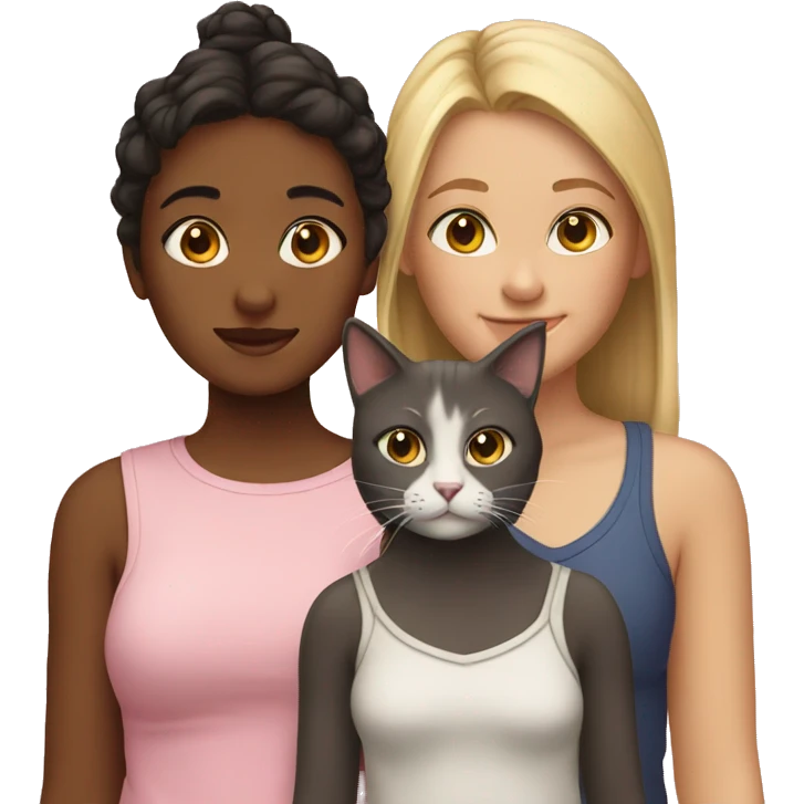 Two girls and two cats emoji
