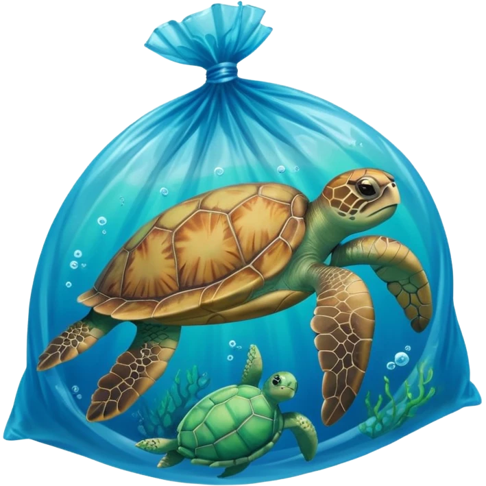 Sea turtle with a plastic bag emoji