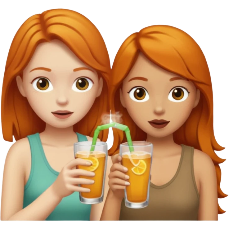 One ginger girl and one tan girl drinking emoji