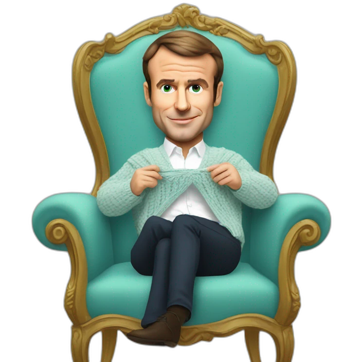 Emmanuel macron knitting in a chair emoji