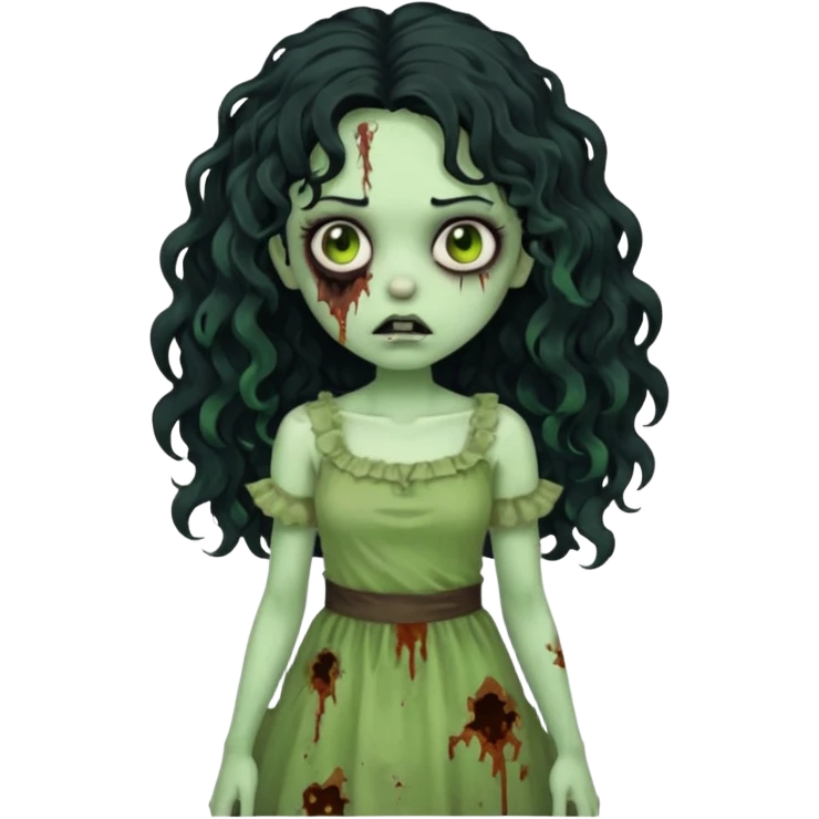 garota zumbi com cabelo cacheado longo oreto emoji