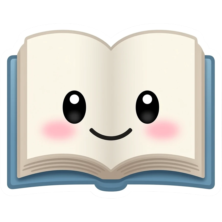 Book - flat sticker design, cartoonish illustration, pastel colours, rounded shapes, no eyes, no face, thick and smooth outline, kawaii style emoji