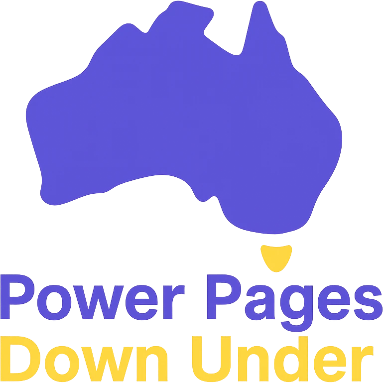Remove the thick border from the map of Australia and text 'Power Pages Down Under'. Make the design clean and modern, suitable for use on a purple background. Use #403DAD, vibrant purple, and #fff7ad as accent colors. No Power Pages icon, no digital web overlay. emoji