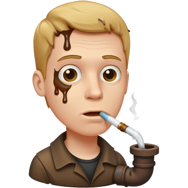 White guy smoking a sewer pipe with brown liquid overflowing and dripping down the side emoji