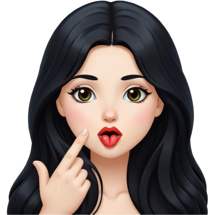 black-haired long hair white young girl blowing a kiss emoji